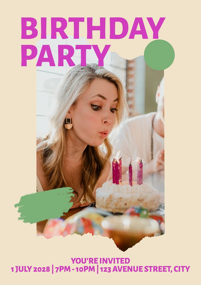 Birthday party poster template, editable text and design