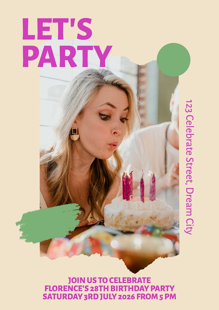 Party invitation poster template, editable text and design