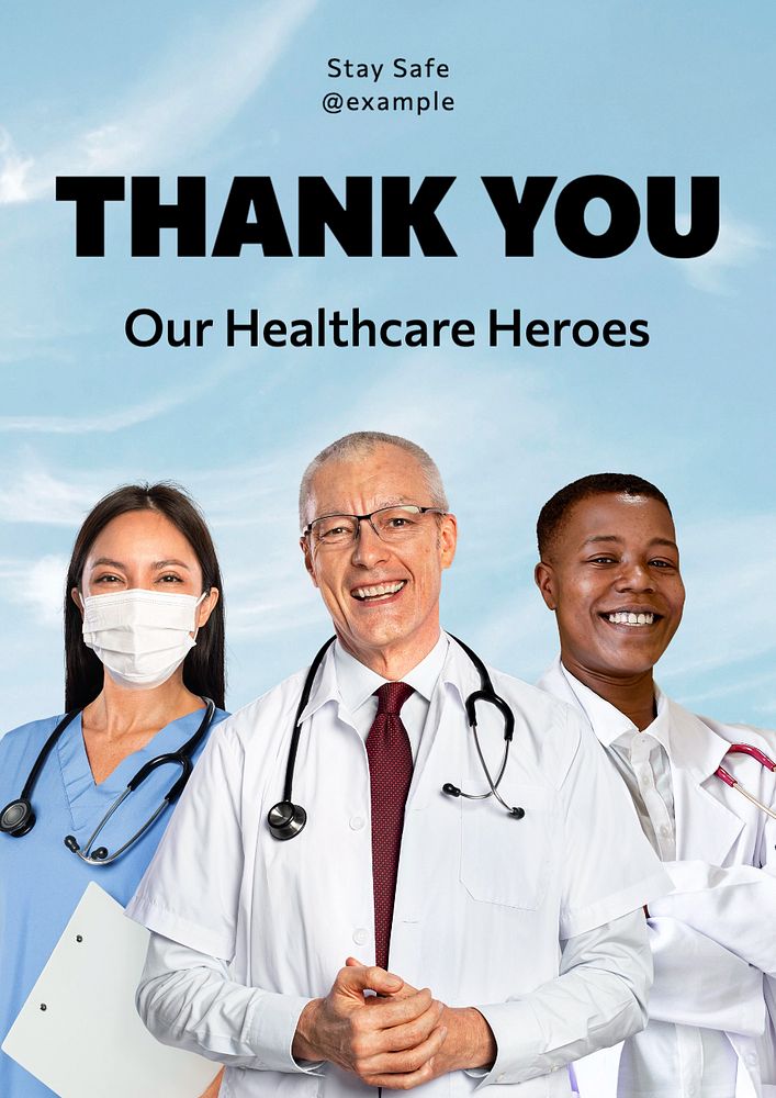 Healthcare heroes poster template, editable text and design