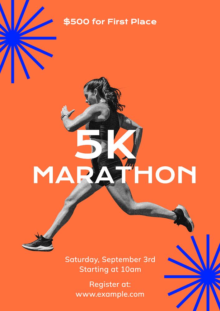 5k marathon poster template, editable text and design