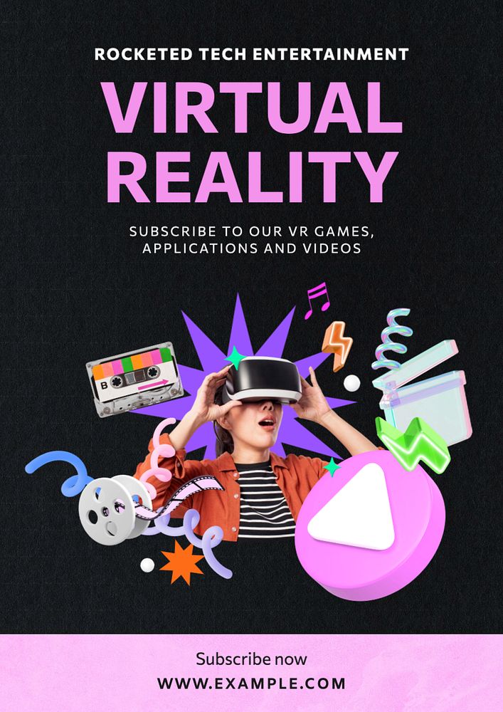 Virtual reality poster template, editable text and design