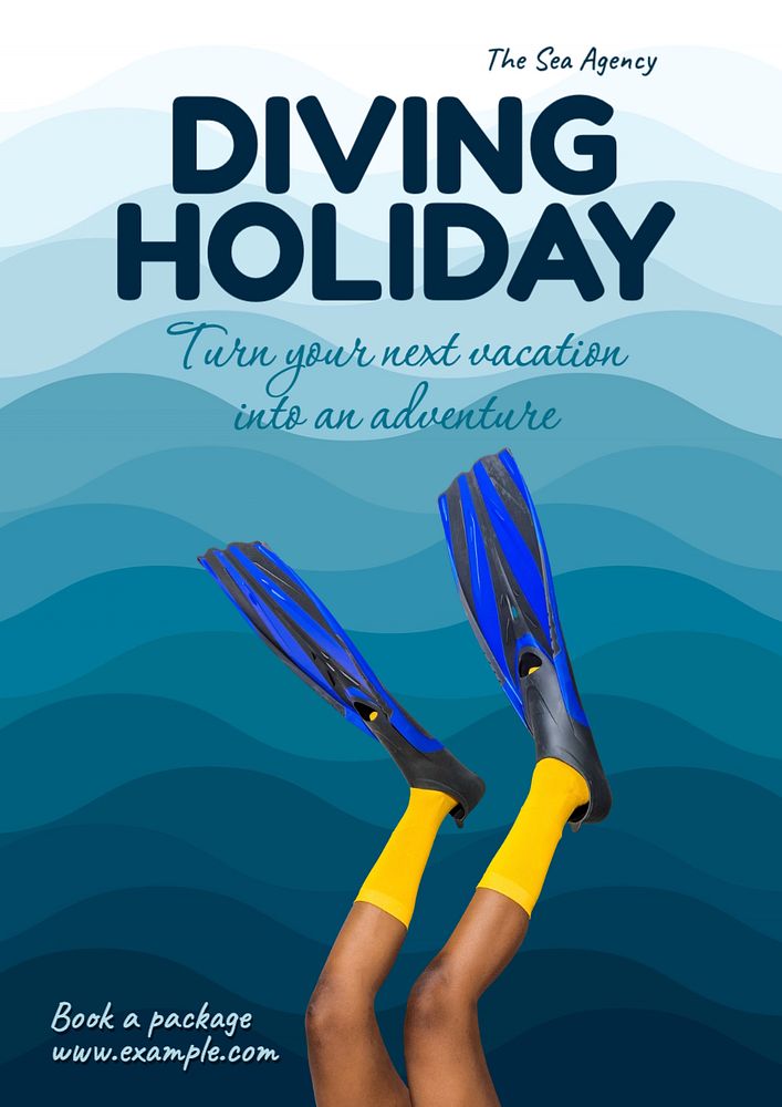 Diving holiday  poster template, editable text and design