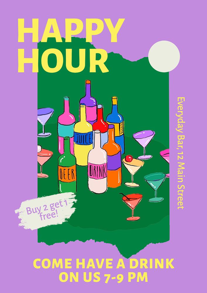 Happy hour  poster template, editable text and design