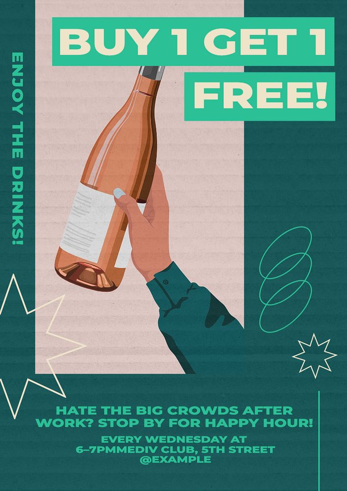 Happy Hour  poster template, editable text and design