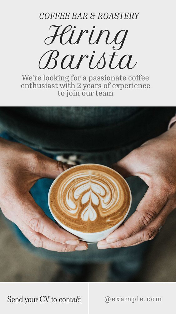 Hiring barista  Instagram story template, editable text