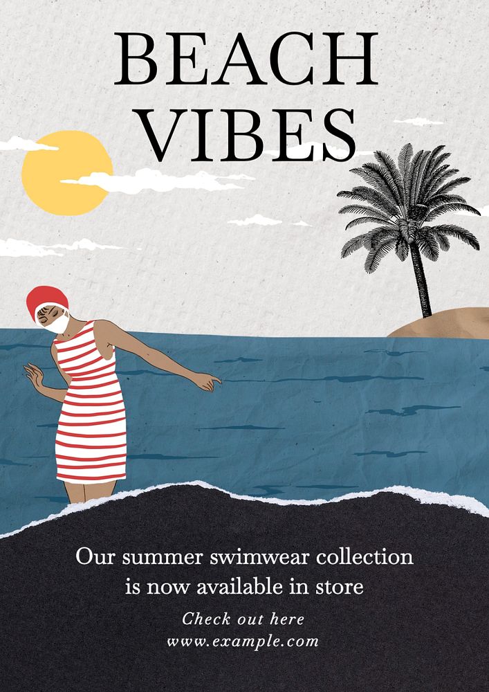 Beach vibes  poster template, editable text and design