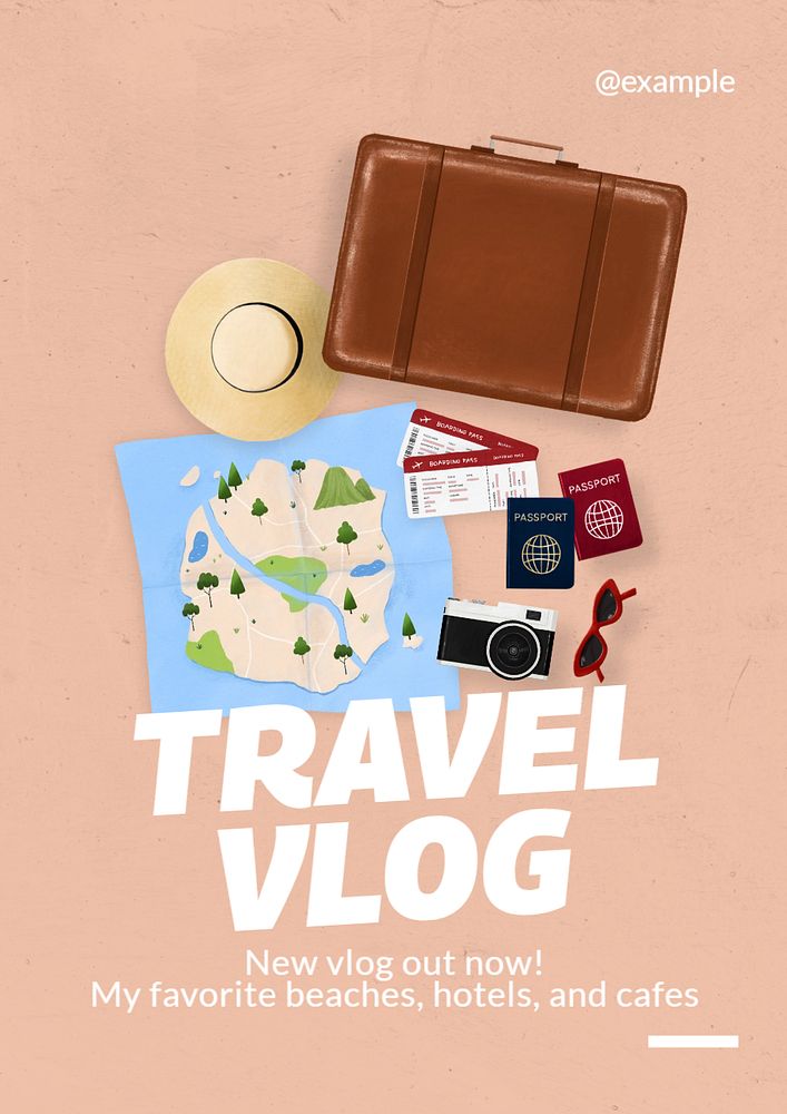 Travel vlog  poster template, editable text and design