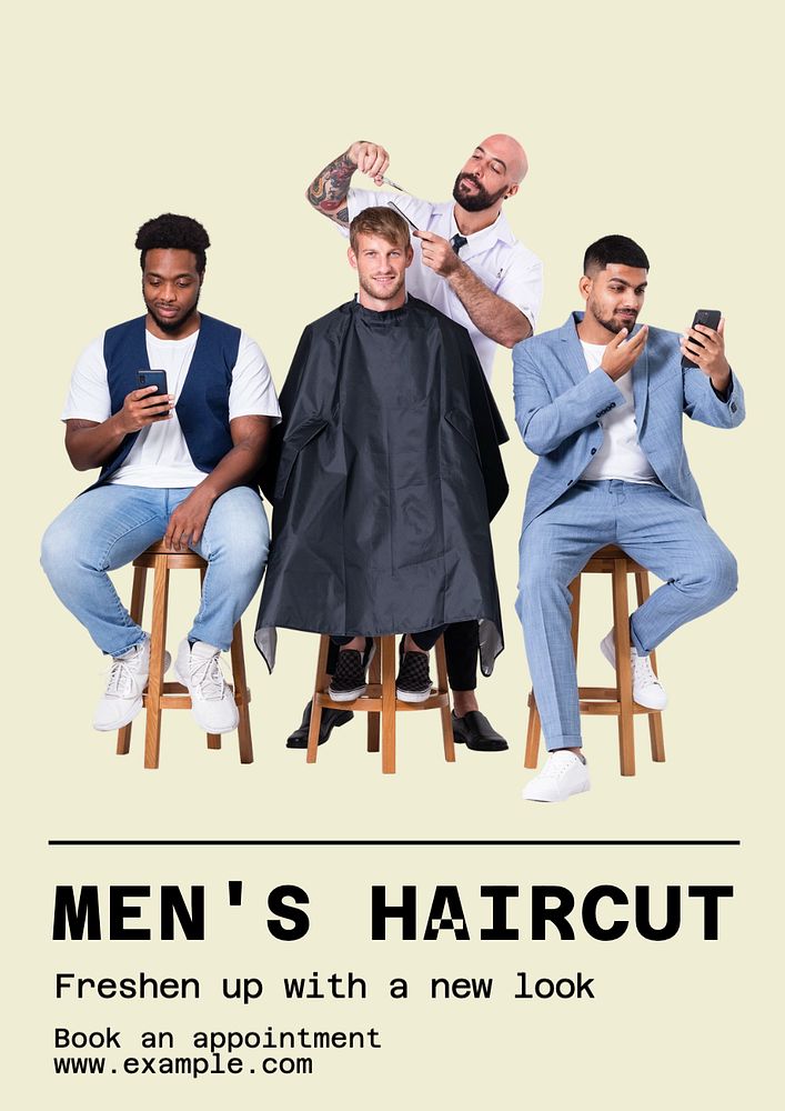 Men's haircut poster template, editable text and design