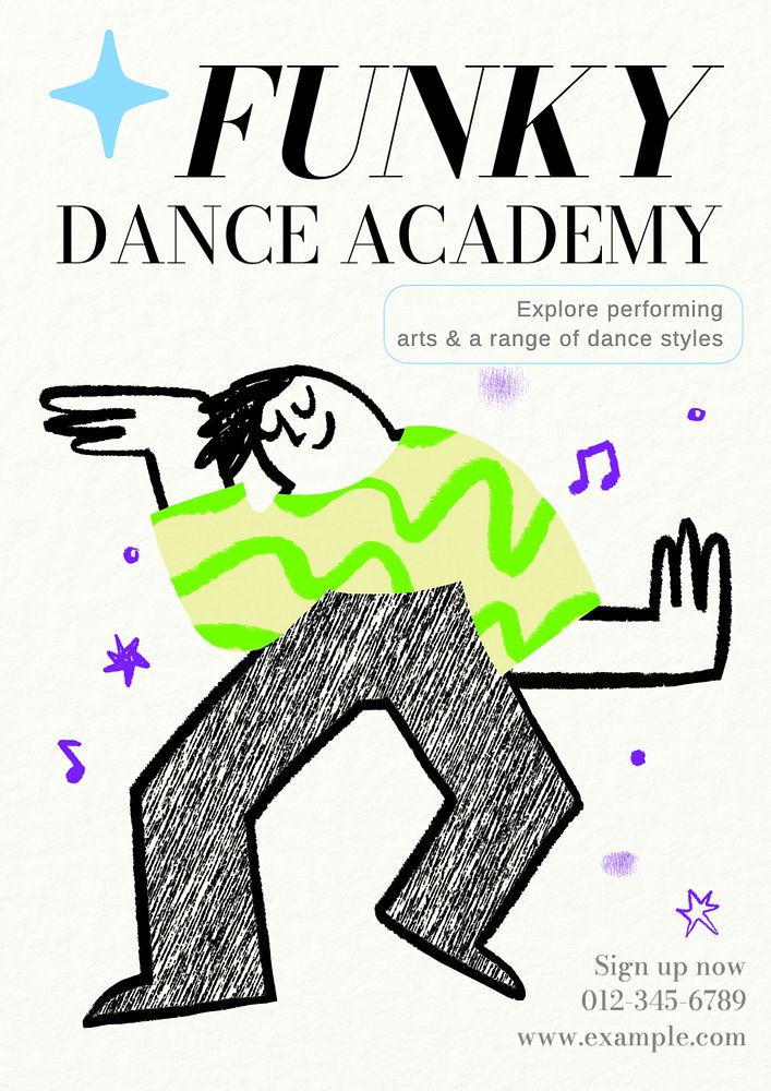 Dance academy poster template, editable text and design