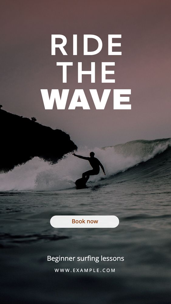 Surfing lessons  Instagram story template, editable text