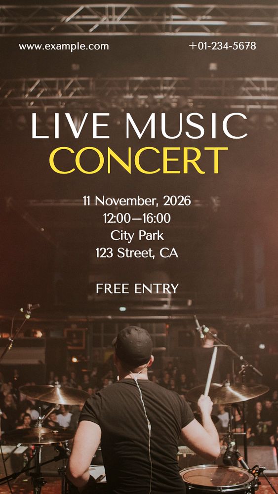 Live music concert  Instagram story template, editable text