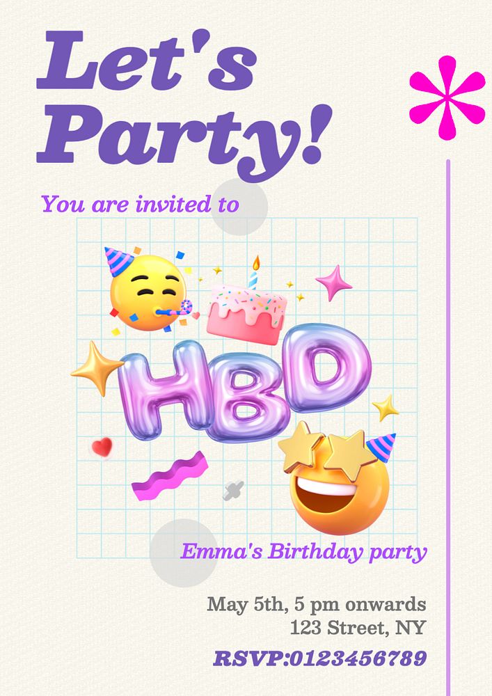 Let's party poster template, editable text and design