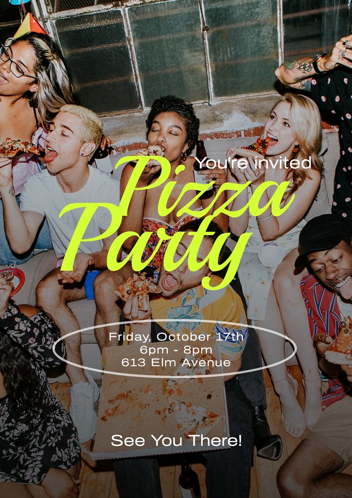 Pizza party invitation  poster template, editable text and design