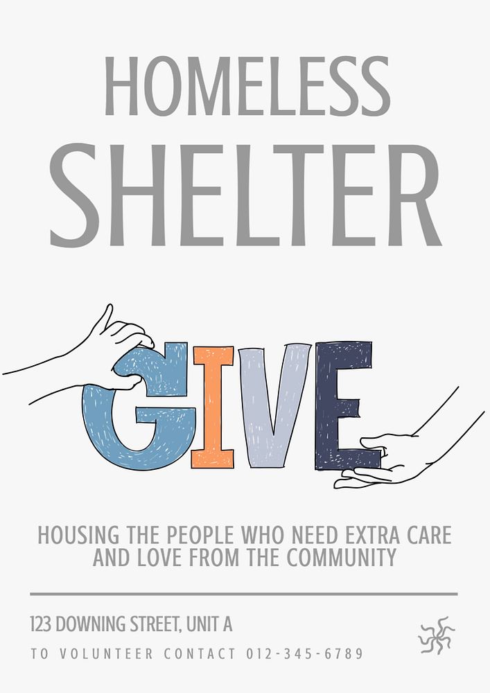 Homeless shelter volunteering  poster template, editable text and design