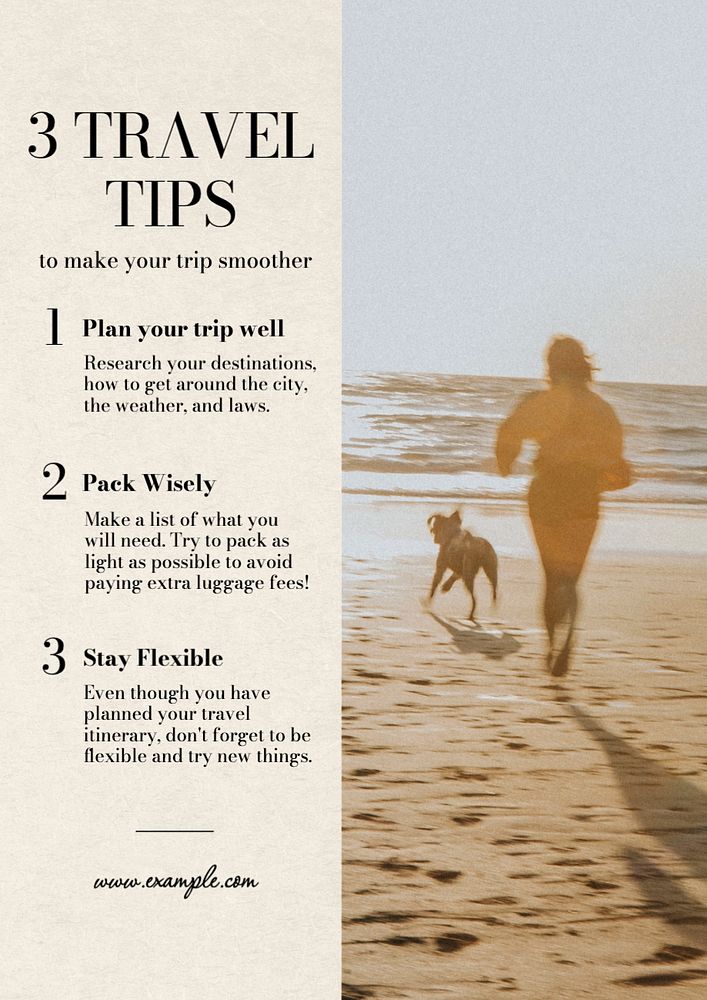 Travel tips  poster template, editable text and design