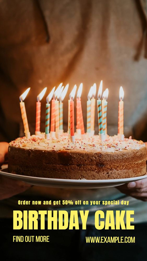 Birthday cake  Instagram story template, editable text