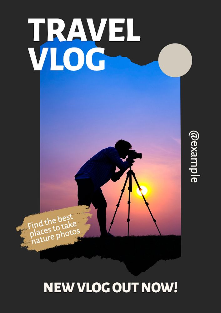 Travel vlog  poster template, editable text and design