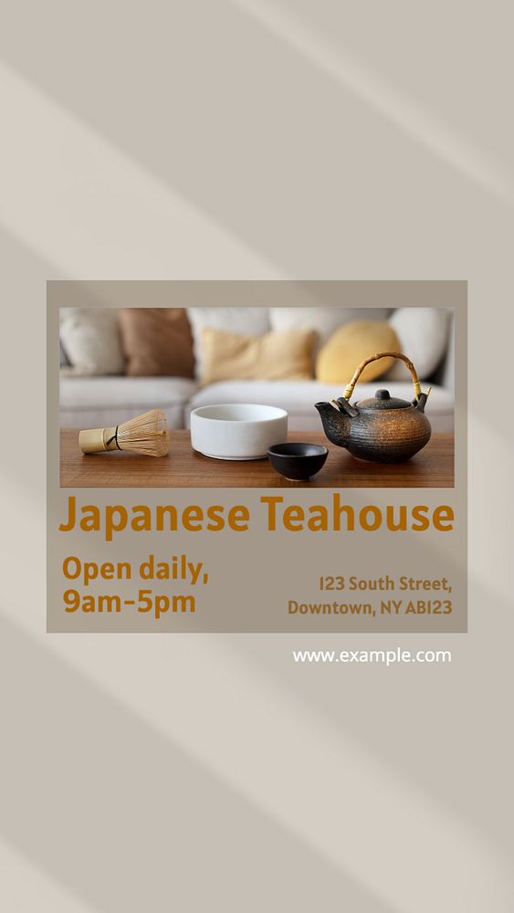 Japanese teahouse  Instagram story template, editable text