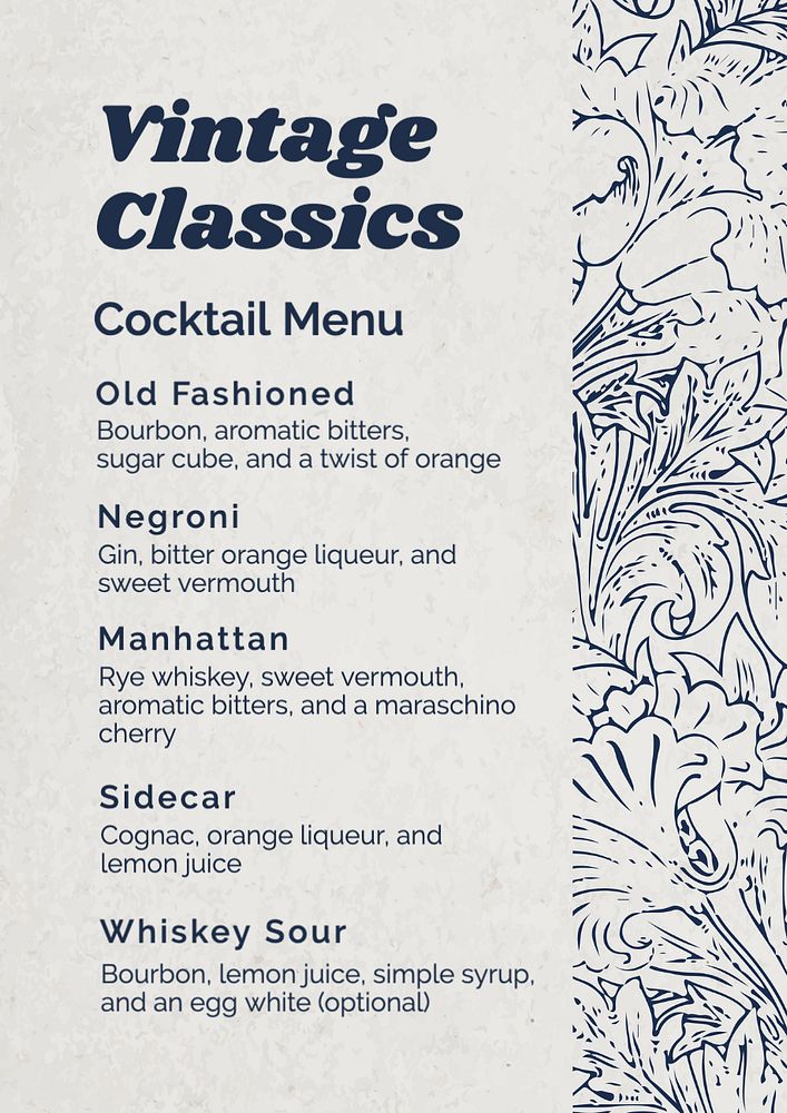 Cocktail menu editable poster template