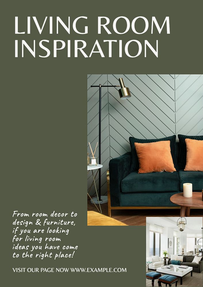 Living room inspiration poster template, editable text and design