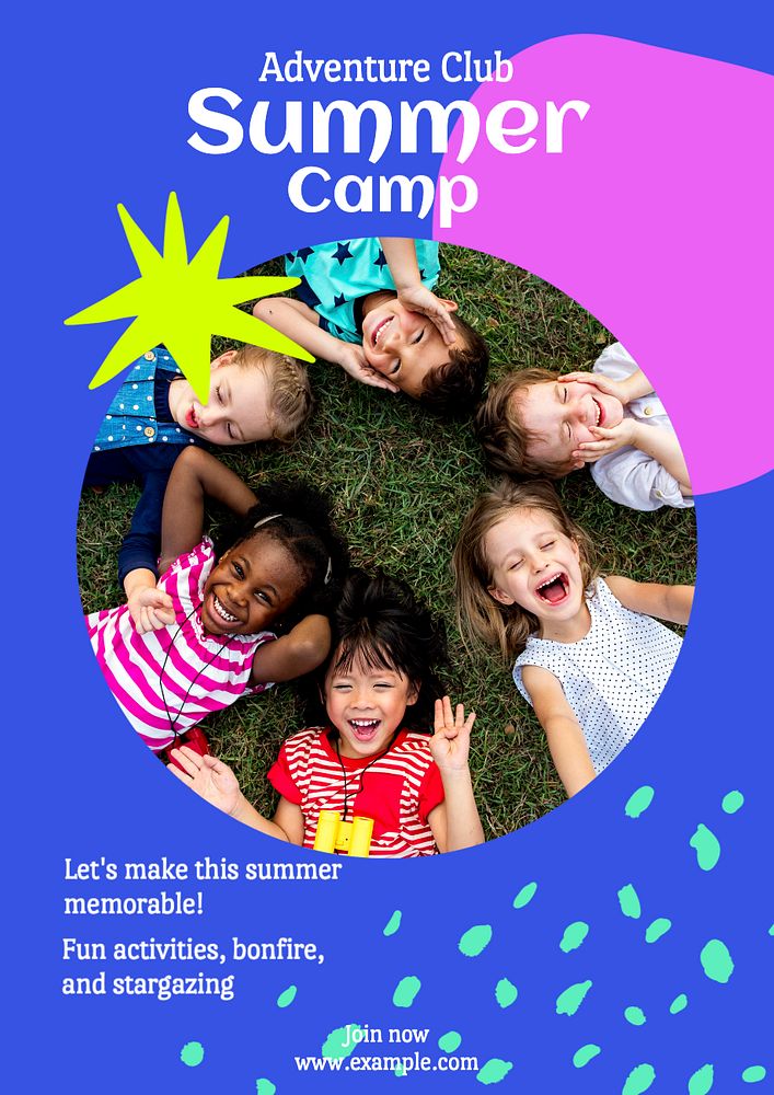 Summer camp  poster template, editable text and design