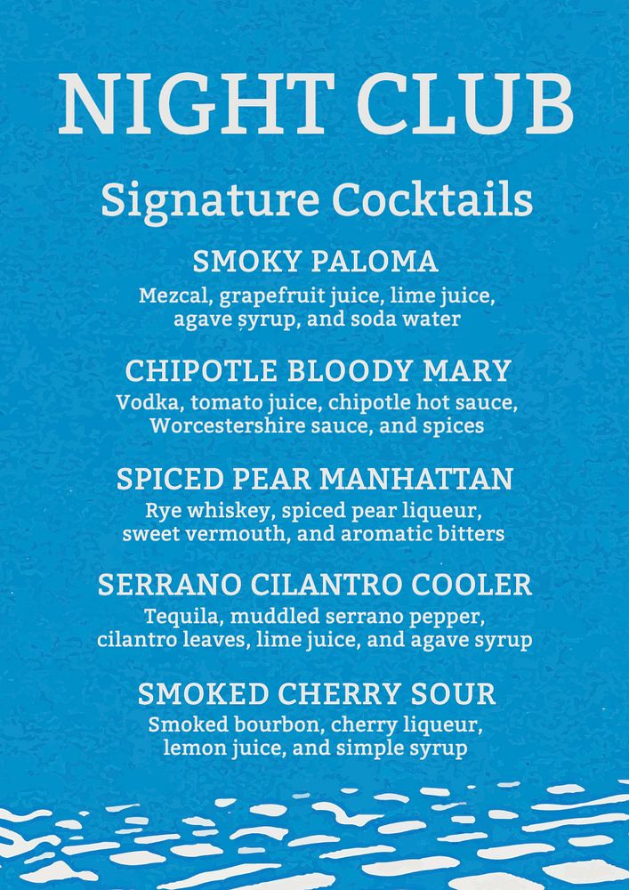 Cocktail menu poster template, editable text and design