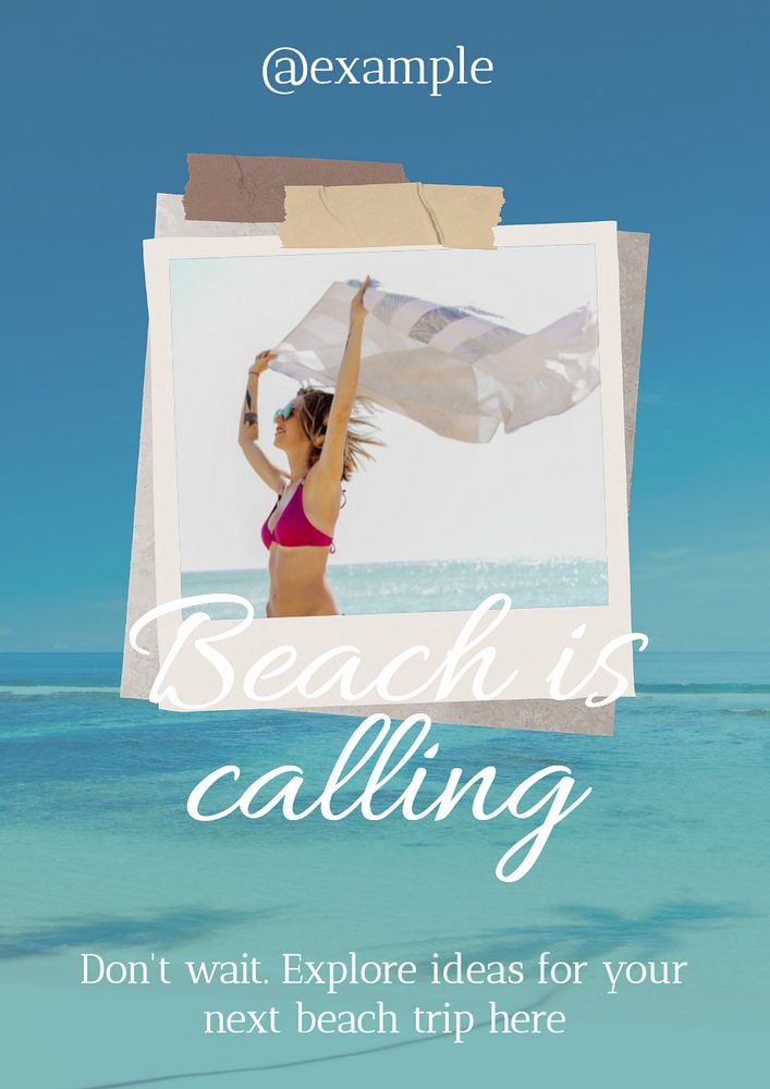 Beach is calling  poster template, editable text and design