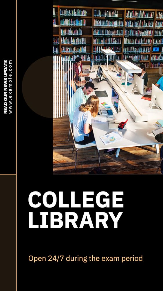 College library  Instagram story template, editable text