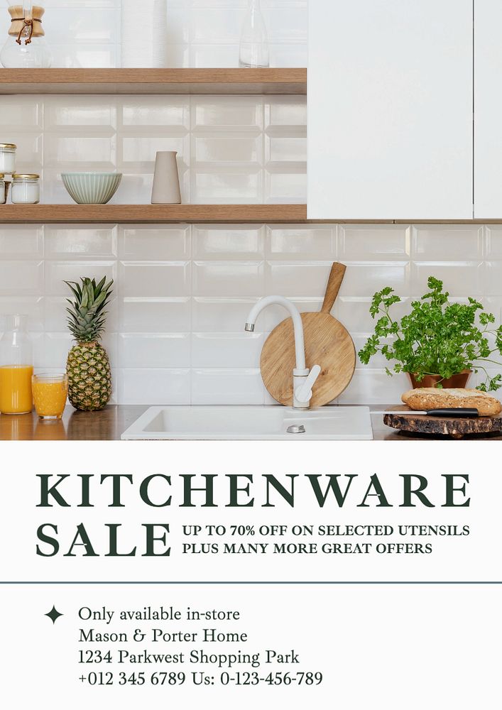 Kitchenware sale  poster template, editable text and design