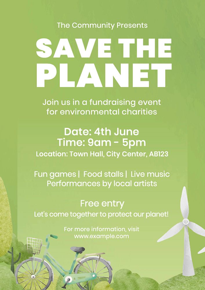 Save the planet poster template, editable text and design