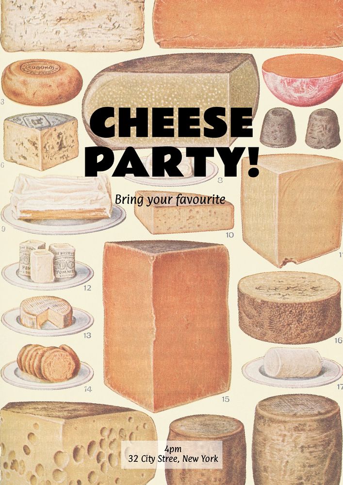 Cheese party  poster template, editable text and design