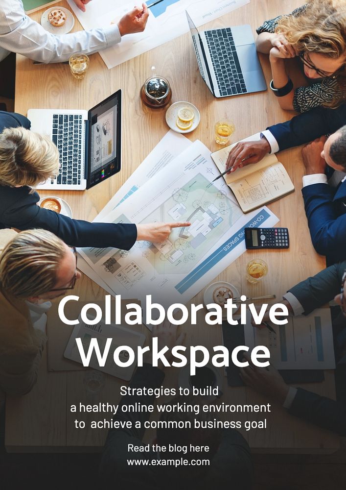 Collaborative workspace  poster template, editable text and design