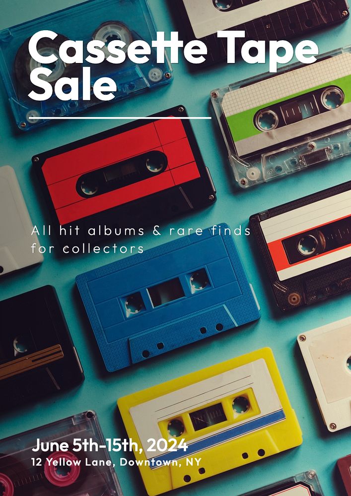 Cassette tape sale  poster template, editable text and design