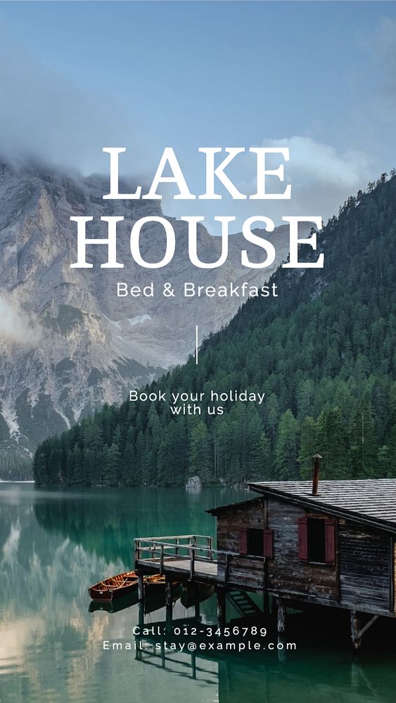 Lake house  Instagram story template, editable text