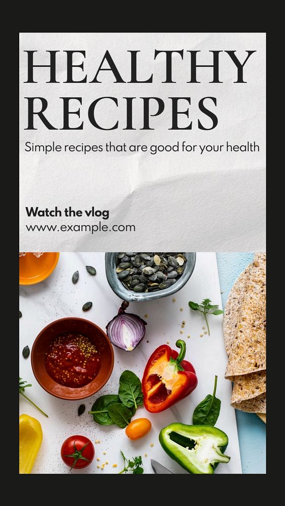 Healthy recipes  Instagram story template, editable text