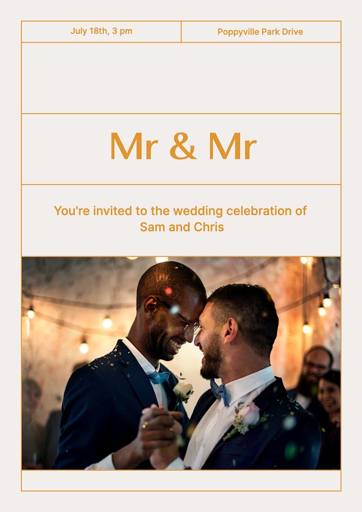 Gay wedding poster template, editable text and design