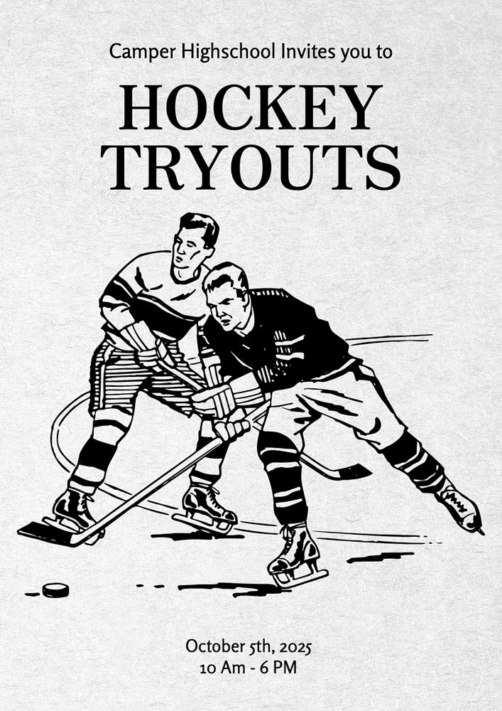 Hockey tryouts  poster template, editable text and design