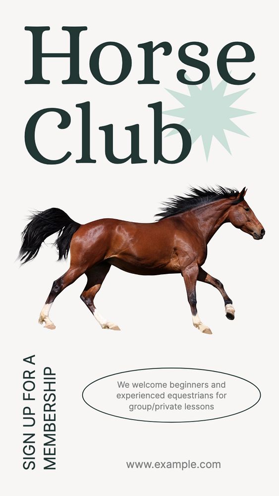 Horse club  Instagram story template, editable text