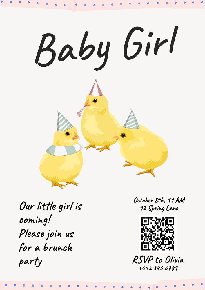 Baby shower poster template, editable text and design