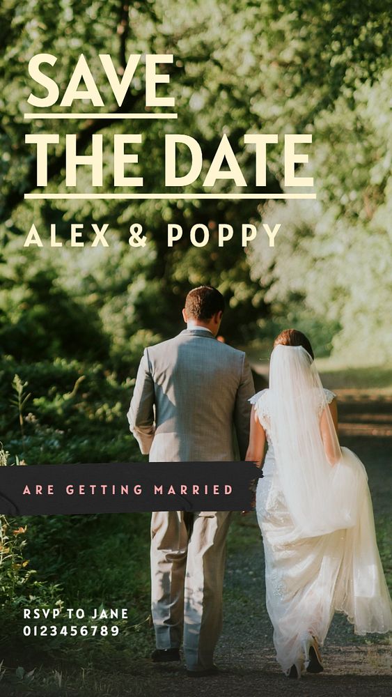 Save the date  Instagram story template, editable text