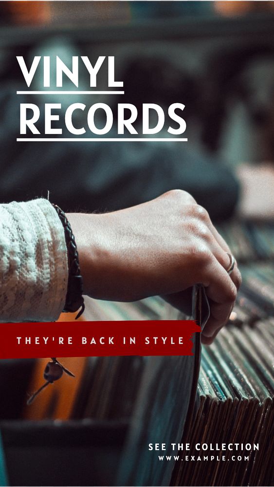 Vinyl records  Instagram story template, editable text