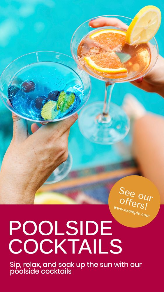 Poolside cocktails  Instagram story template, editable text