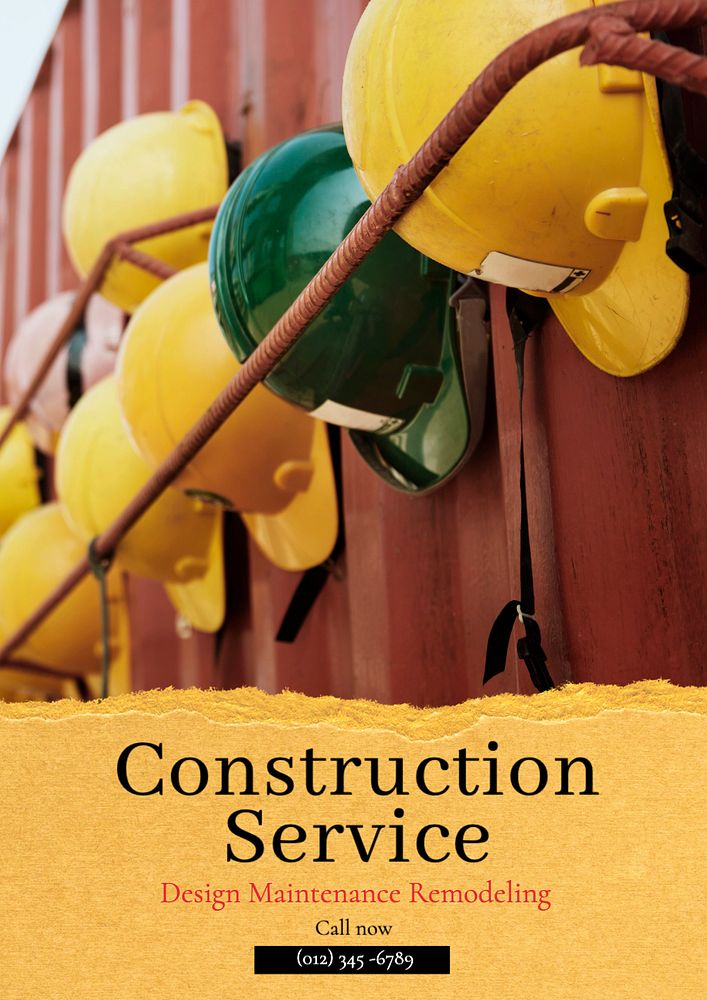 Construction service  poster template, editable text and design