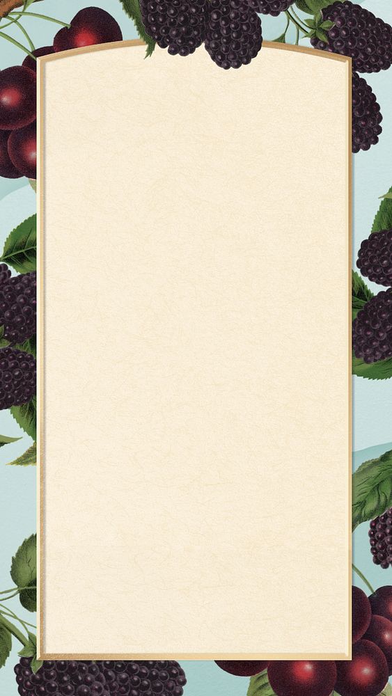 Blackberry cherry frame, iPhone wallpaper, editable design