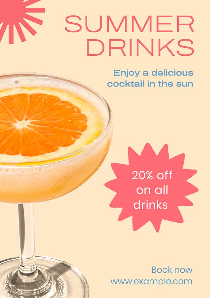 Summer drinks  poster template, editable text and design