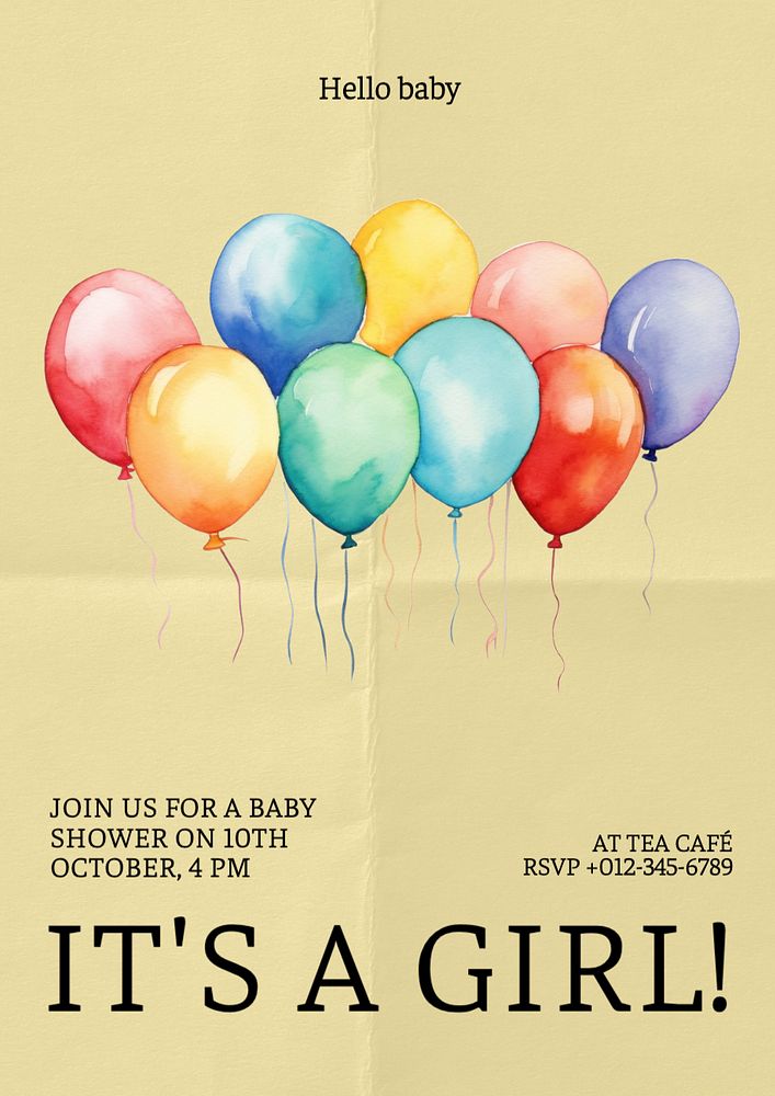 Baby shower poster template, editable text and design