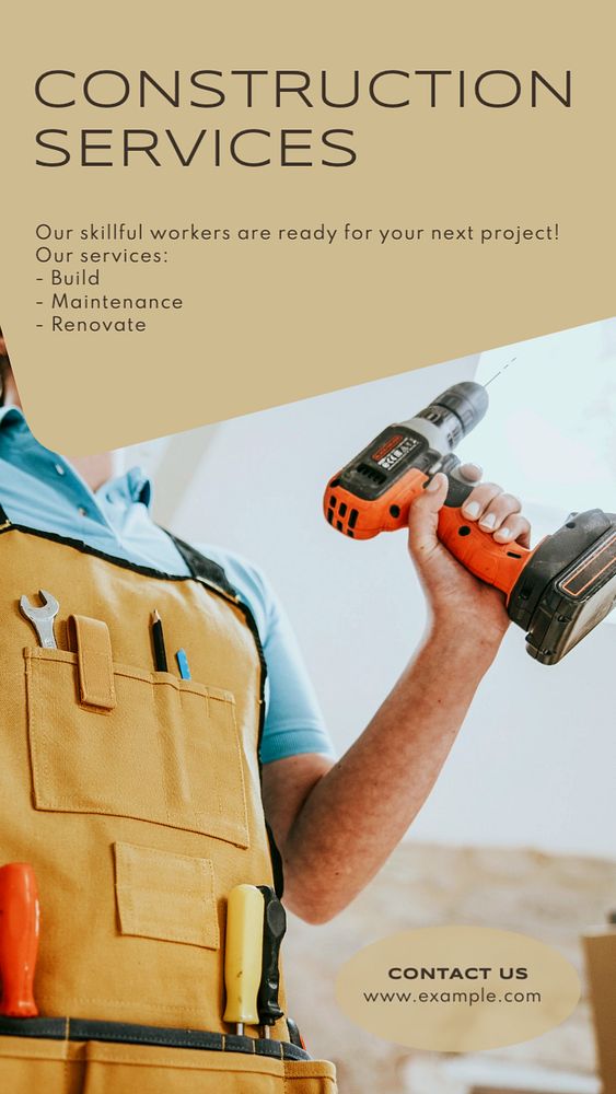 Construction services  Instagram story template, editable text