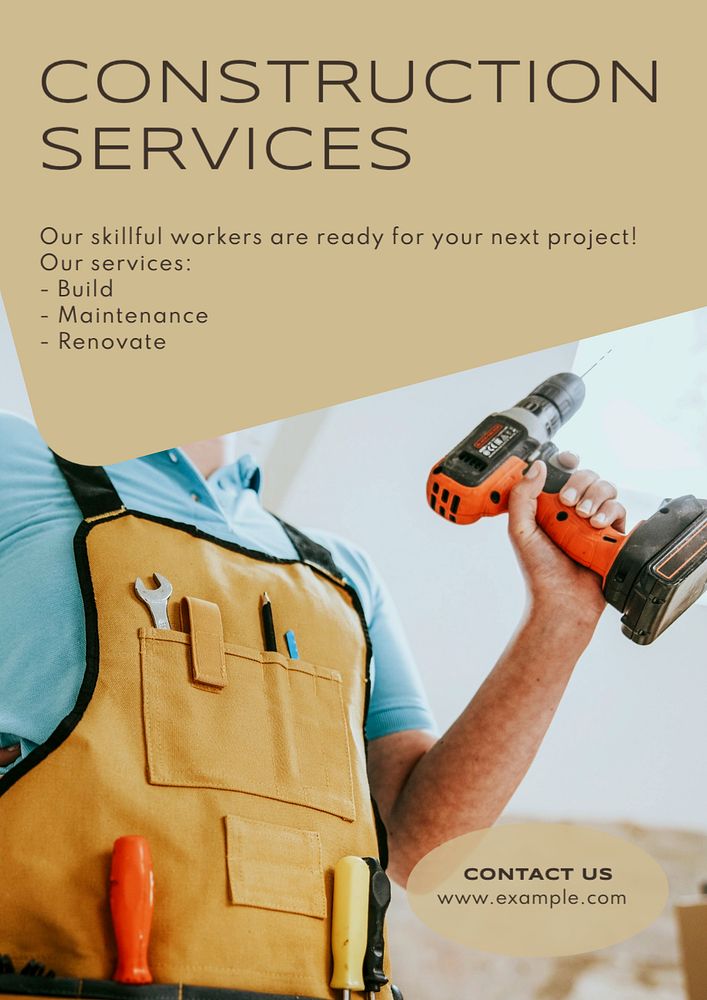 Construction services  poster template, editable text and design