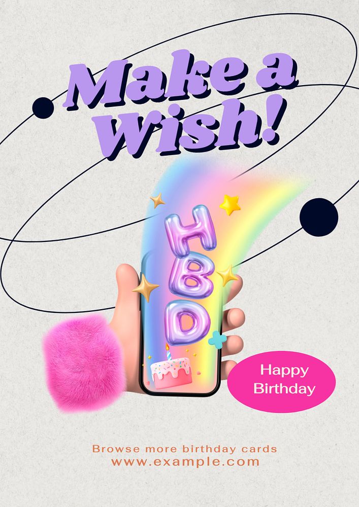 Birthday card wish  poster template, editable text and design