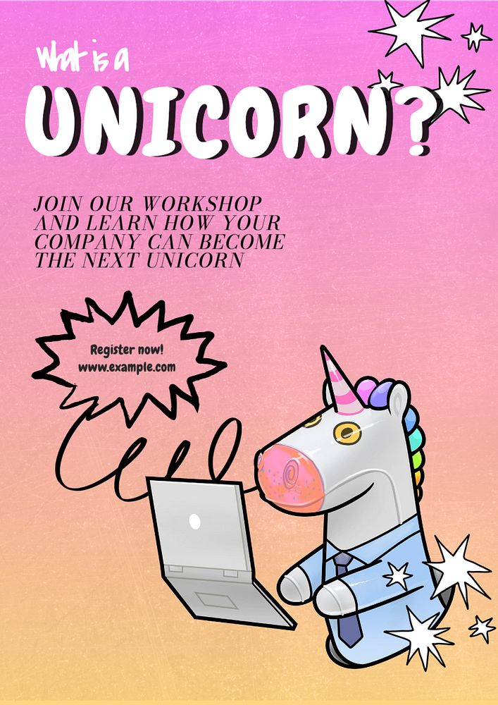 Unicorn workshop  poster template, editable text and design